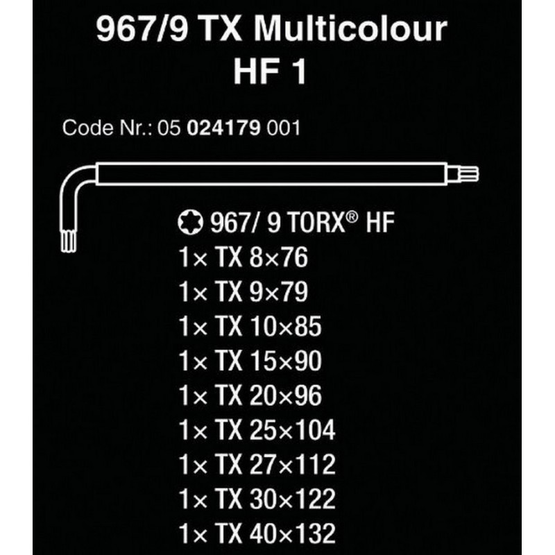Wera 967/9 SL HF Torx Renkli Allen Anahtar Seti Kısa 05024179001