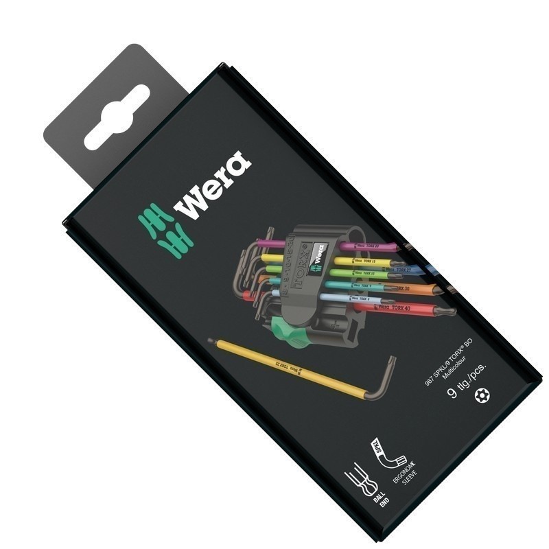 Wera 967/9 SPKL SB Delikli Torx BO Renkli Mıknatıslı Topbaş Allen Anahtar Seti Kısa 05073599001