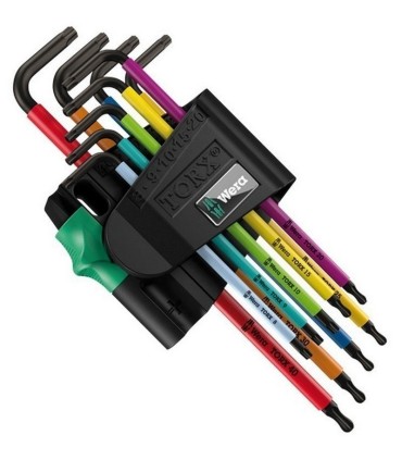 Wera 967/9 SPKL SB Delikli Torx BO Renkli Mıknatıslı Topbaş Allen Anahtar Seti Kısa 05073599001