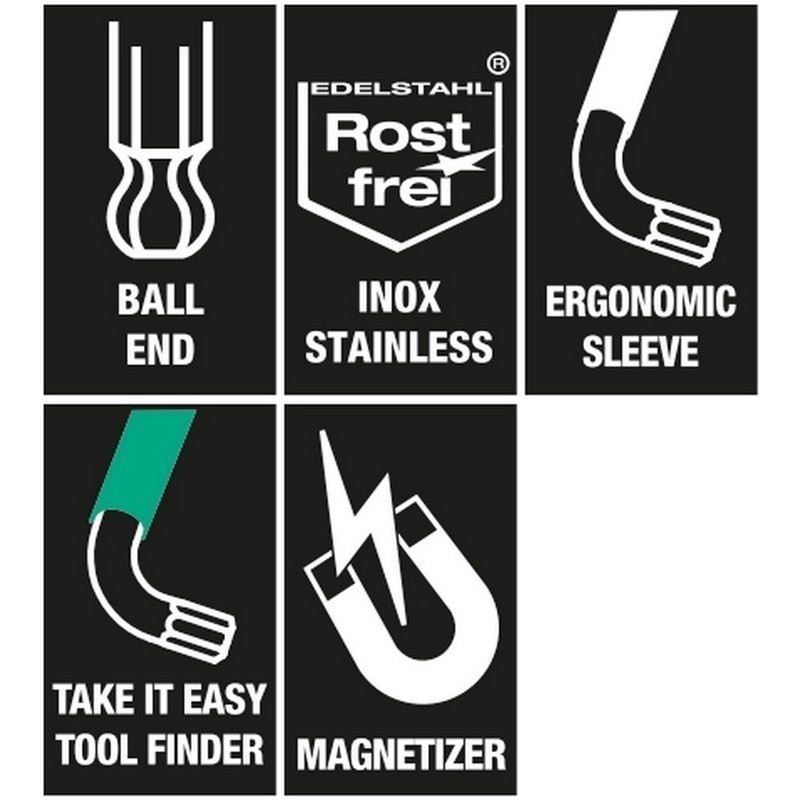 Wera 967/9 SPKL SB Delikli Torx BO Renkli Mıknatıslı Topbaş Allen Anahtar Seti Kısa 05073599001