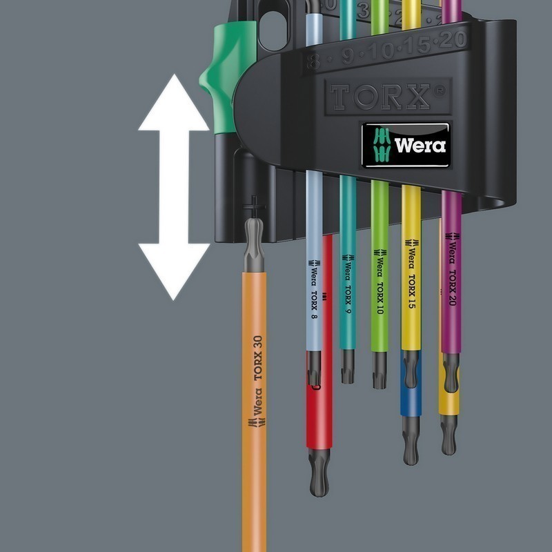 Wera 967/9 SPKL SB Delikli Torx BO Renkli Mıknatıslı Topbaş Allen Anahtar Seti Kısa 05073599001