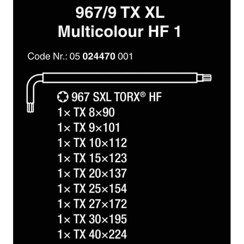 Wera 967/9 XL HF Torx Renkli Allen Anahtar Uzun Set 05024470001
