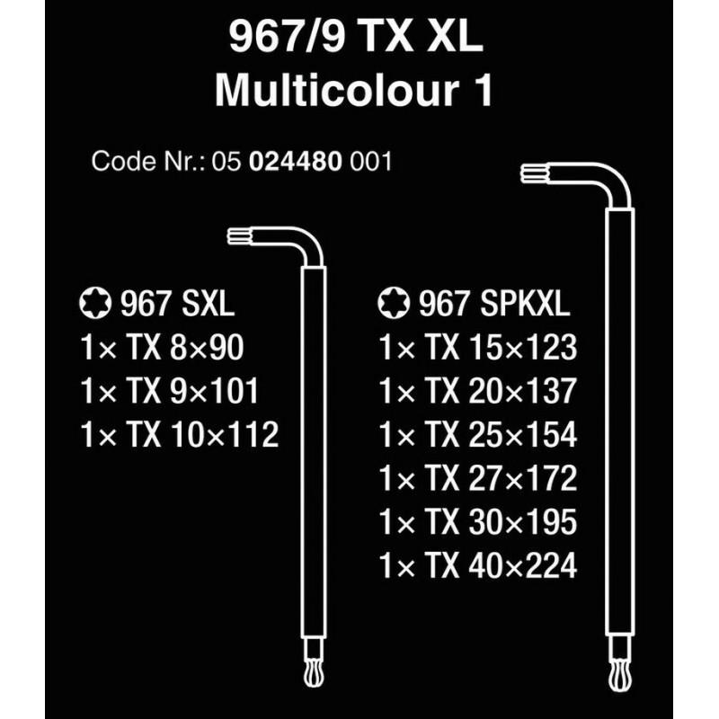 Wera 967/9 XL Torx Topbaş Renkli Allen Anahtar Seti 05024480001