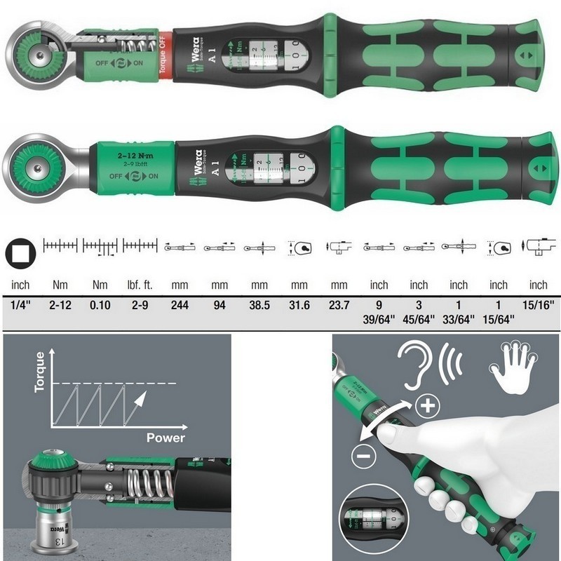 Wera Safe-Torque A1 Tork Anahtarı 2-12Nm Cırcır 1/4" Lokma 05075800001