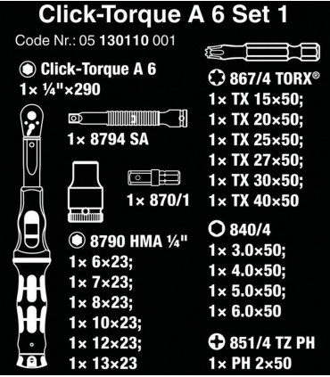Wera Click-Torque A6 Torkmetre Seti 2,5-25Nm Cırcır 1/4" Bits 05130110001