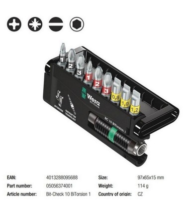 Wera Bit-Check 10 Bitorsion 1 Bits Seti 05056374001