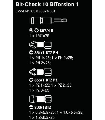 Wera Bit-Check 10 Bitorsion 1 Bits Seti 05056374001
