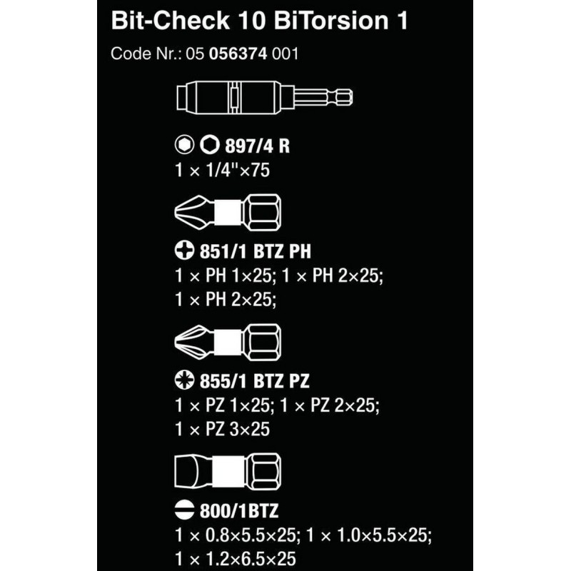 Wera Bit-Check 10 Bitorsion 1 Bits Seti 05056374001