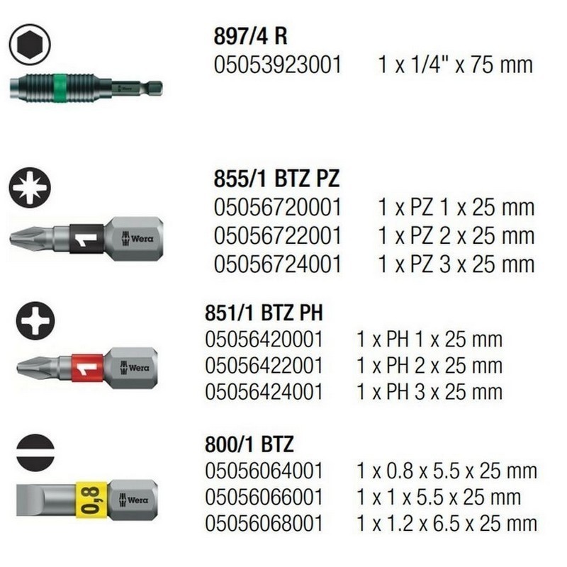 Wera Bit-Check 10 PZ Bitorsion 2 Bits Seti 05347153001