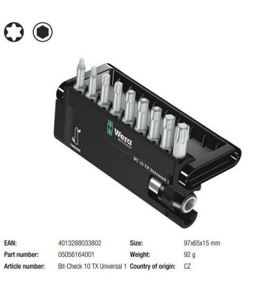 Wera Bit-Check 10 Torx Universal 1 Bits Seti 05056164001