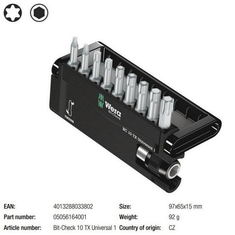 Wera Bit-Check 10 Torx Universal 1 Bits Seti 05056164001