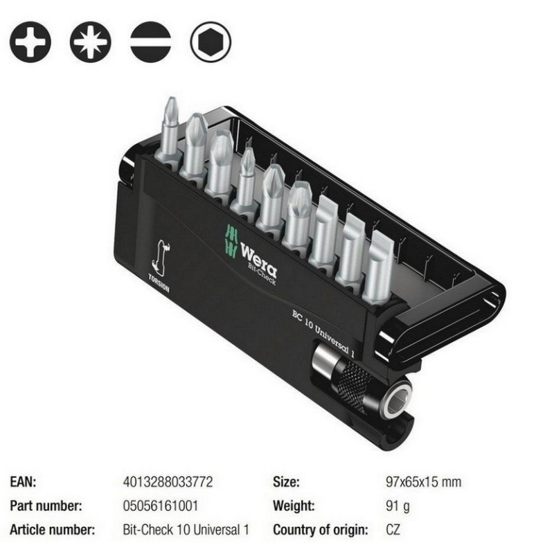Wera Bit-Check 10 Universal 1 Torsion Bits Seti 05056161001