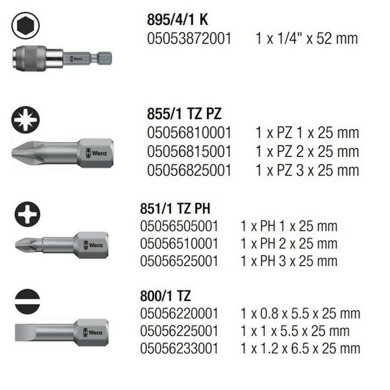 Wera Bit-Check 10 Universal 1 Torsion Bits Seti 05056161001