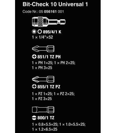 Wera Bit-Check 10 Universal 1 Torsion Bits Seti 05056161001