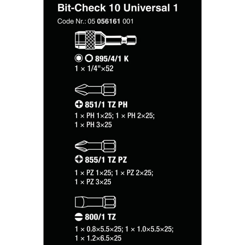 Wera Bit-Check 10 Universal 1 Torsion Bits Seti 05056161001