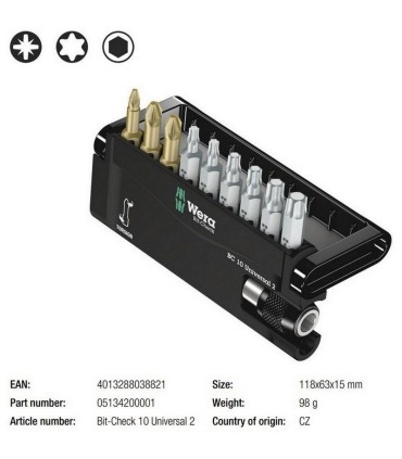 Wera Bit-Check 10 Universal 2 Bits Seti 05134200001