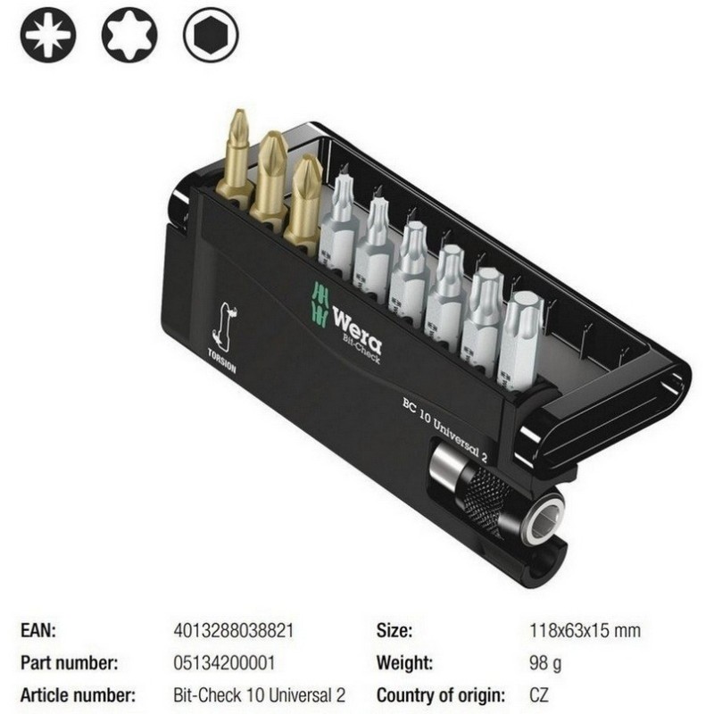 Wera Bit-Check 10 Universal 2 Bits Seti 05134200001
