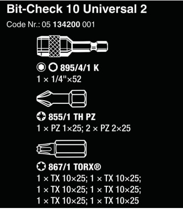 Wera Bit-Check 10 Universal 2 Bits Seti 05134200001