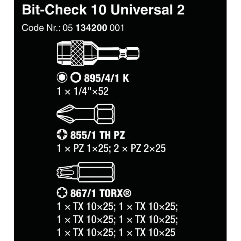 Wera Bit-Check 10 Universal 2 Bits Seti 05134200001