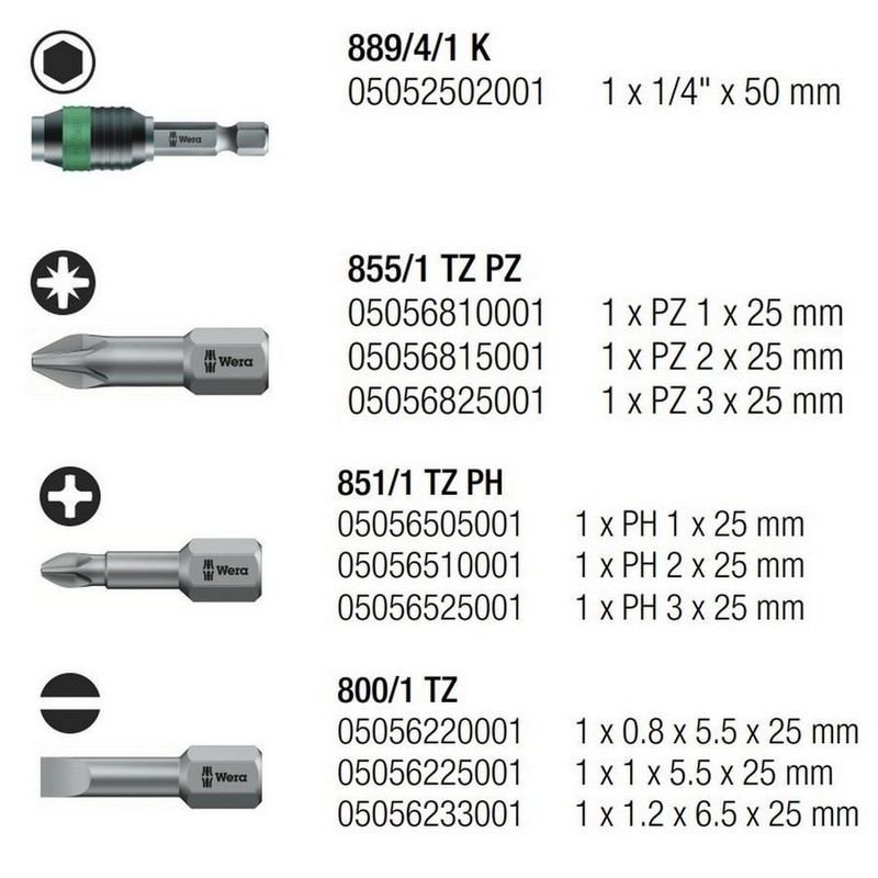 Wera Bit-Check 10 Universal 3 Bits Seti 05056375001