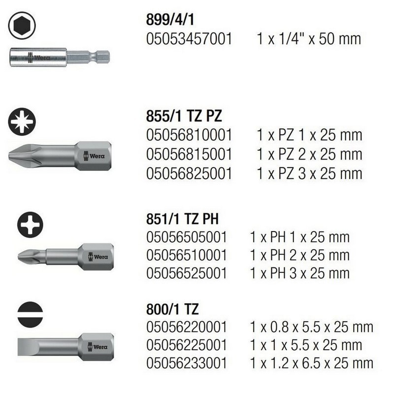 Wera Bit-Check 10 Universal 4 Bits Seti 05056159001