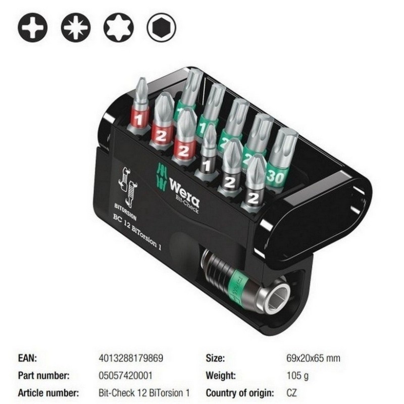 Wera Bit-Check 12 Bitorsion 1 Bits Seti 05057420001