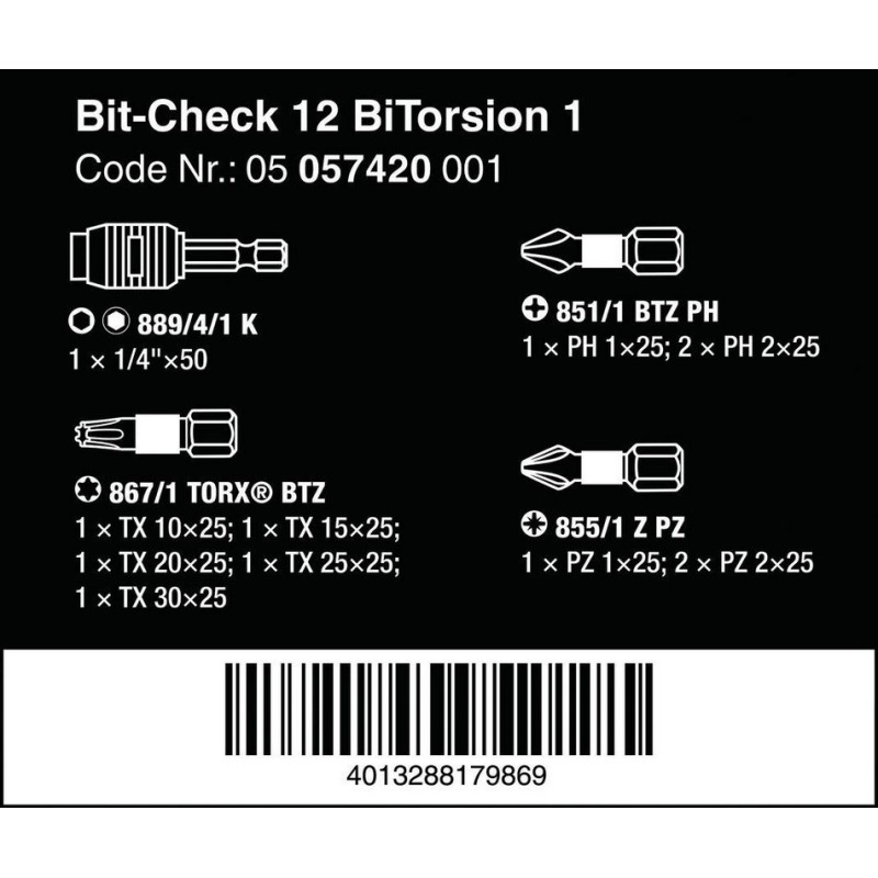 Wera Bit-Check 12 Bitorsion 1 Bits Seti 05057420001
