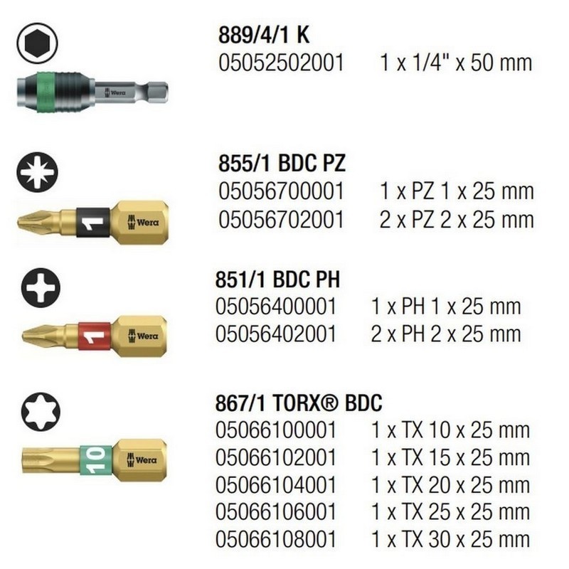 Wera Bit-Check 12 Diamond 1 Bitorsion Bits Seti 05057421001
