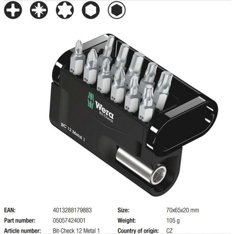 Wera Bit-Check 12 Metal 1 Bits Seti 05057424001