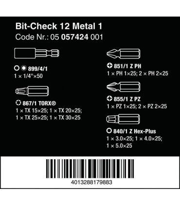 Wera Bit-Check 12 Metal 1 Bits Seti 05057424001