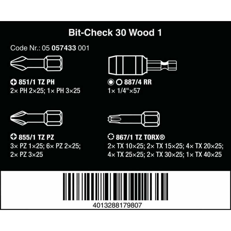 Wera Bit-Check 30 Ahşap 1 Bits Seti 05057433001