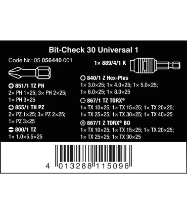 Wera Bit-Check 30 Bits Seti Universal1 05056440001