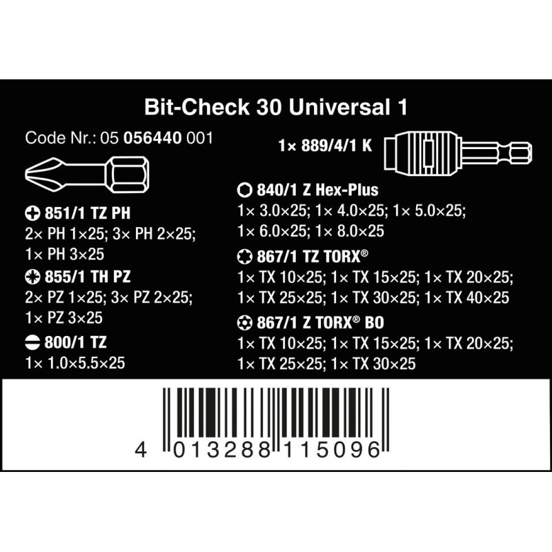 Wera Bit-Check 30 Bits Seti Universal1 05056440001