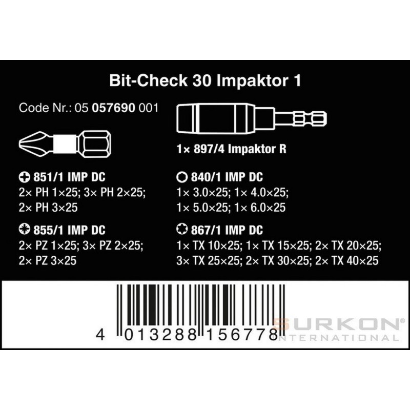 Wera Bit-Check 30 Impaktor bits seti 1 05057690001