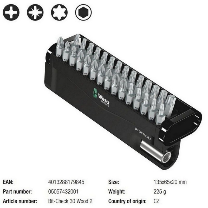 Wera Bit-Check 30 Mobilya 2 Bits Seti 05057432001