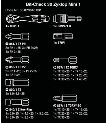 Wera Bit-Check 30 Zyklop Mini Cırcır Bits Seti 1 05073640001