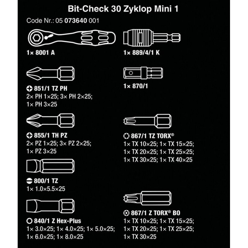 Wera Bit-Check 30 Zyklop Mini Cırcır Bits Seti 1 05073640001