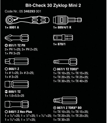 Wera Bit-Check 30 Zyklop Mini Cırcır Bits Seti 2 05346293001