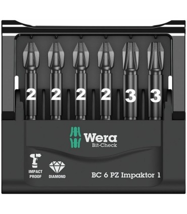 Wera Bit-Check 6 Impaktor Pozidriv Bits Seti 1 05057692001