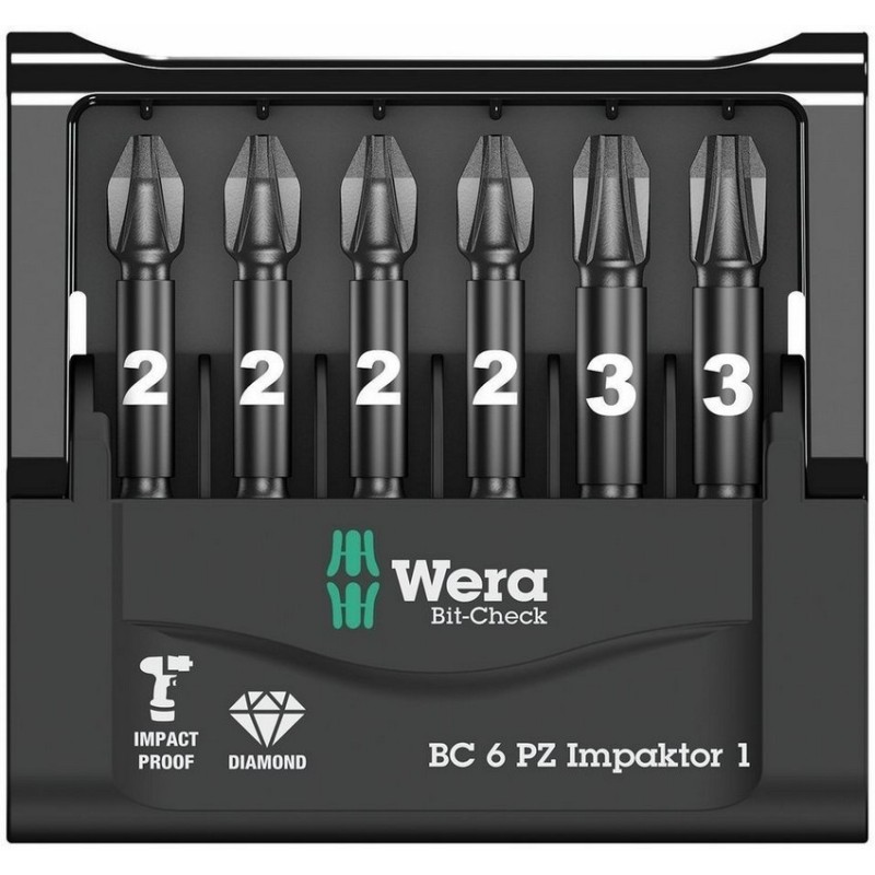 Wera Bit-Check 6 Impaktor Pozidriv Bits Seti 1 05057692001