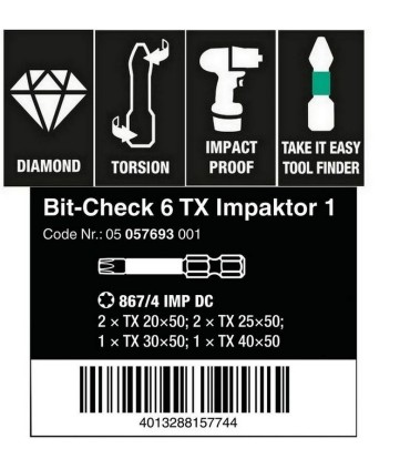 Wera Bit-Check 6 Impaktor Torx Bits Seti 1 05057693001