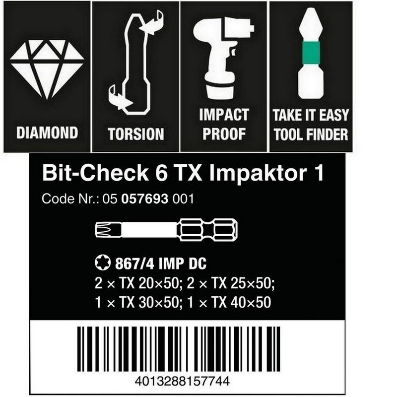Wera Bit-Check 6 Impaktor Torx Bits Seti 1 05057693001