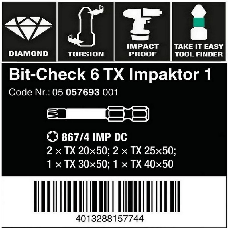 Wera Bit-Check 6 Impaktor Torx Bits Seti 1 05057693001