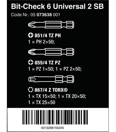 Wera Bit-Check 6 Universal 2 SB Bits Seti 05073638001