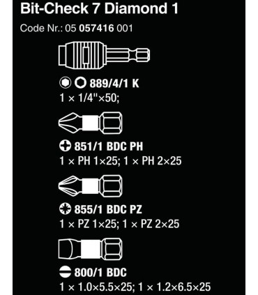 Wera Bit-Check 7 Diamond 1 Bitorsion Bits Seti 05057416001