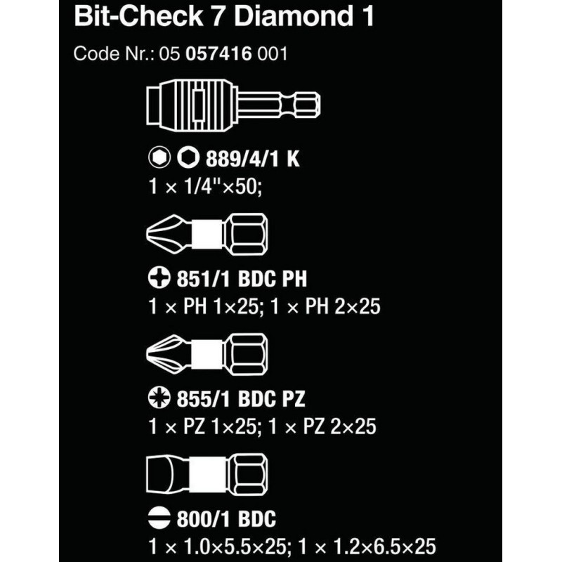 Wera Bit-Check 7 Diamond 1 Bitorsion Bits Seti 05057416001