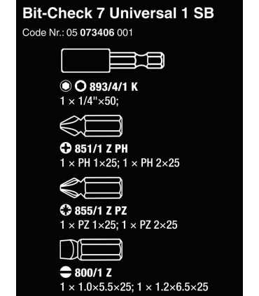 Wera Bit-Check 7 SB Universal 1 Bits Seti 05073406001
