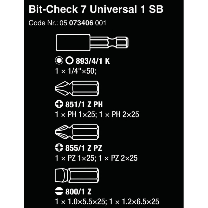 Wera Bit-Check 7 SB Universal 1 Bits Seti 05073406001