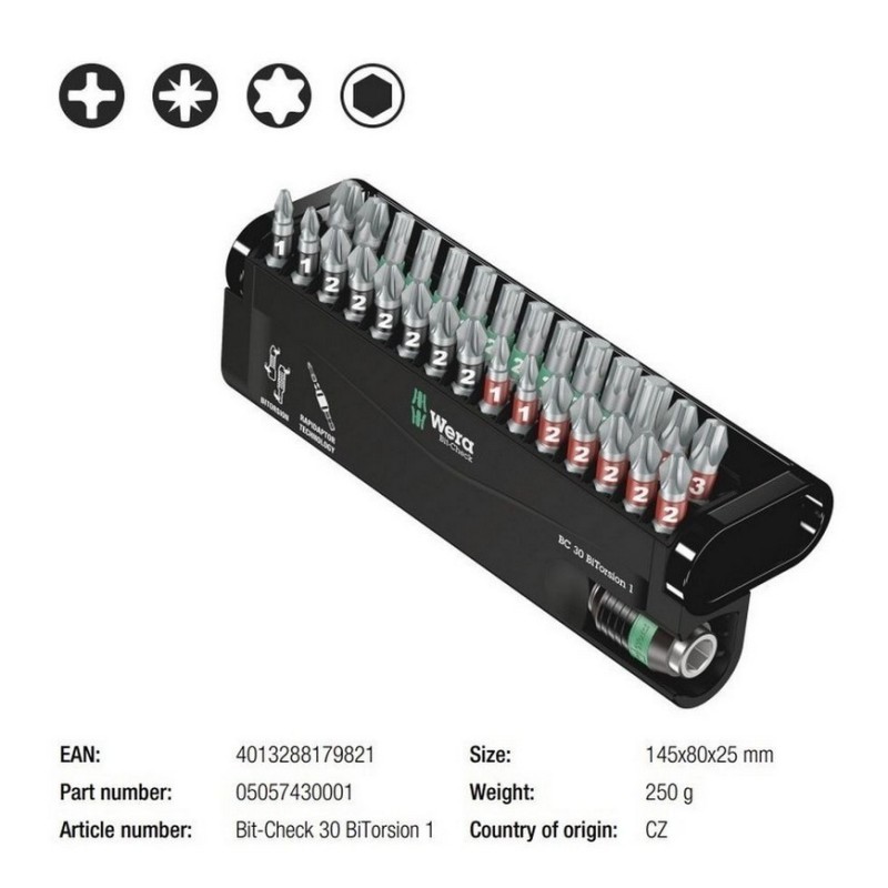 Wera Bits Seti Bitorsion 1 Bit-Check 30 05057430001