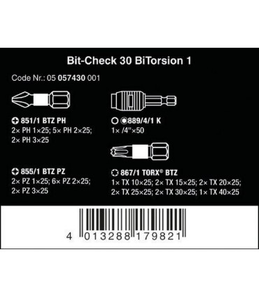 Wera Bits Seti Bitorsion 1 Bit-Check 30 05057430001